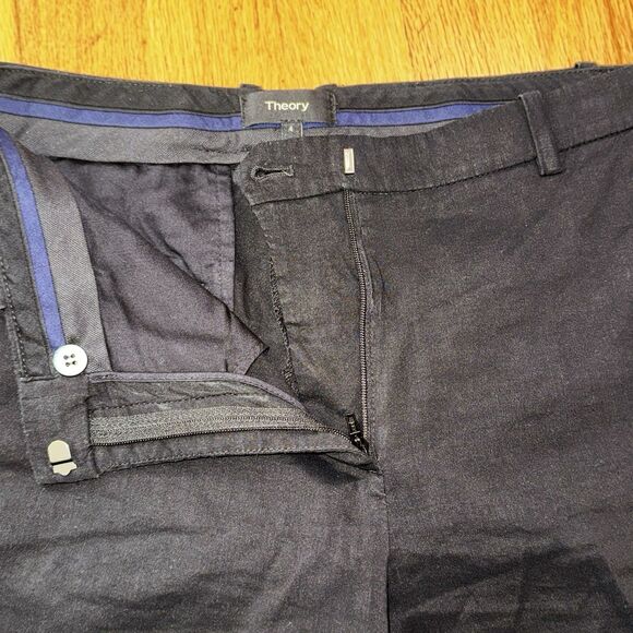Theory Hartsdale NP Crunch Wash Linen Blend Straight Leg Ankle Pants Black Sz 4 - Picture 14 of 16